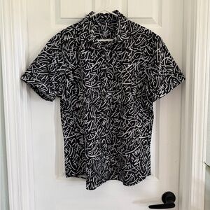 Apt. 9 Black Short-Sleeve Button-Down with White Abstract Print